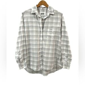 Anthropologie Grayson women The Hero Cotton button up shirt Size 3 M grey plaid